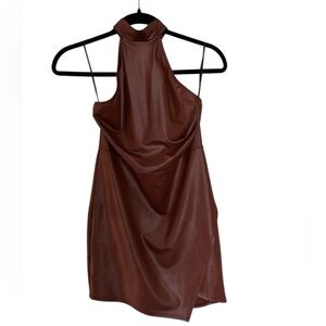 Copper brown maroon Halter Neck stretchy faux leather look Dress medium